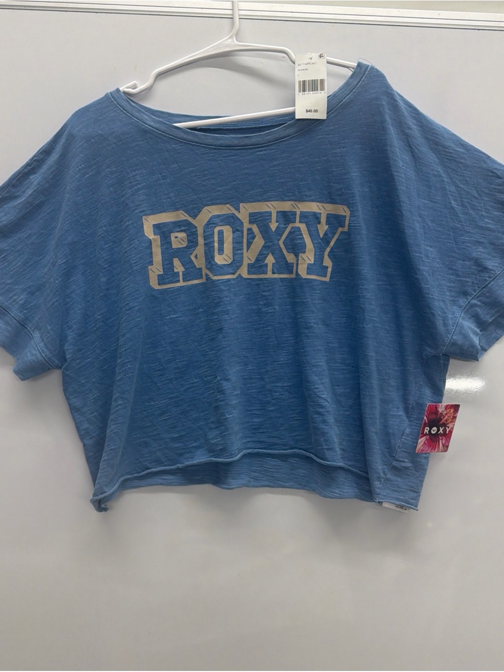 Roxy Blue Crop Top with Cream Logo